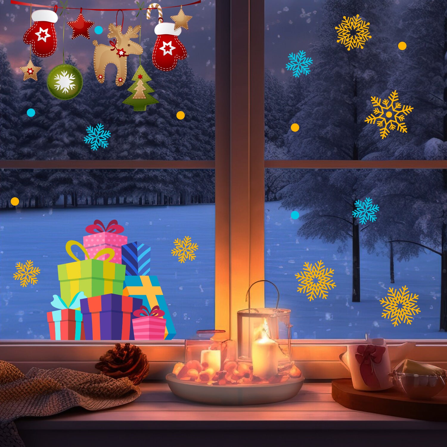 Cross-border   Christmas Day snowflake gift box sticker arrangement bedroom room living room wall sticker