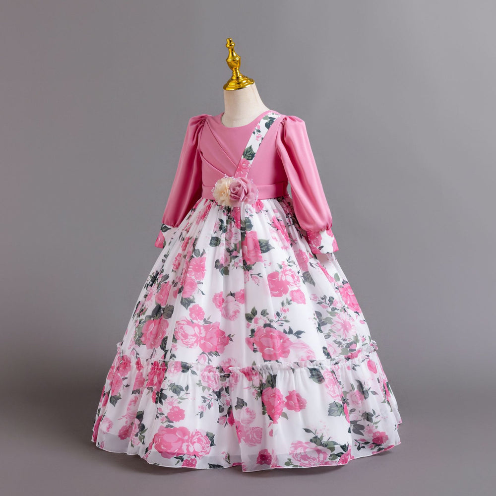 Ready-to-ship wholesale children's princess dresses, floral chiffon formal dresses, baby girl model runway dresses, kids' dresses