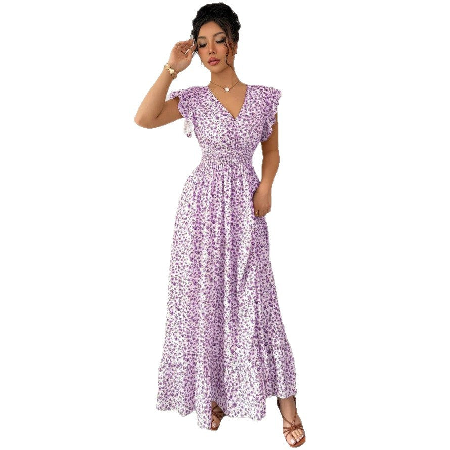 new european and american style women's fashion printed dress
