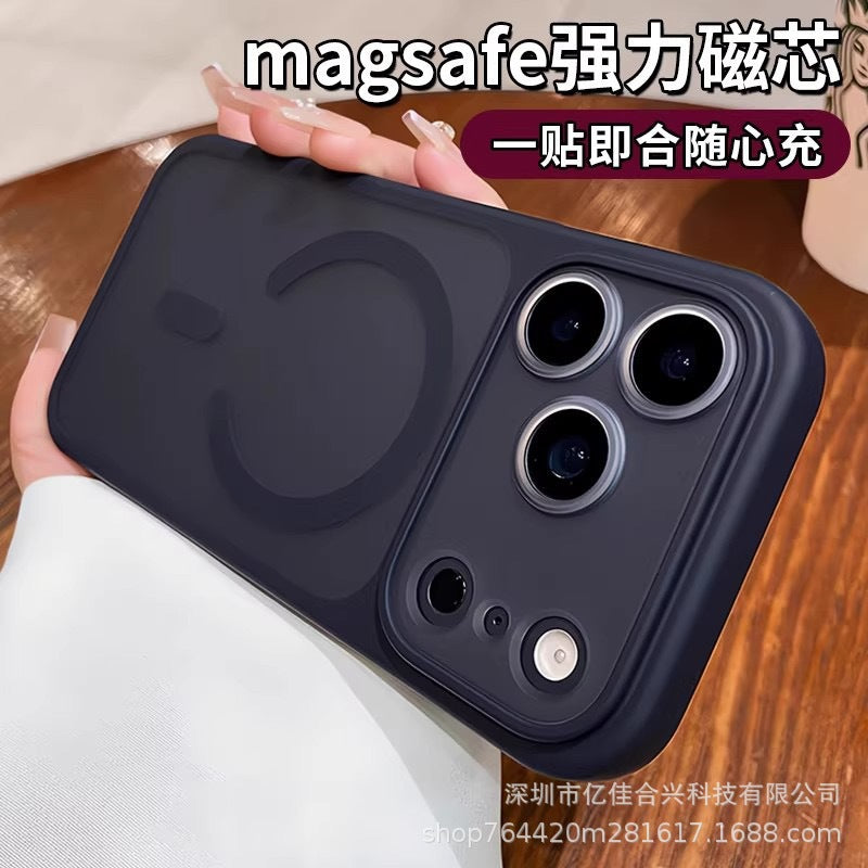 Creative detachable lens compatible iphone 17 pro max soft-touch sand magnetic phone case, iphone 14 drop-proof