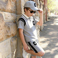 Boys' summer outfit: polo shirt with lettering (short sleeve) + shorts two-piece set - trendy sportswear for boys - wholesale