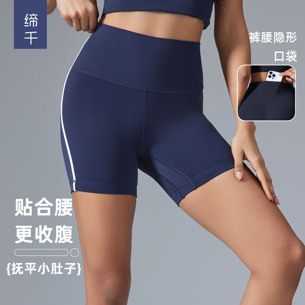 Outdoor fitness cycling shorts high waist hip lifting yoga pants tight stretch three-point sports shorts women's summer d25153