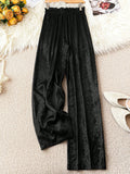 Amazon cross-border foreign trade spring & fall elastic waist gold wide-leg pants pleated loosestraight-leg pants women's slimming lookcasual