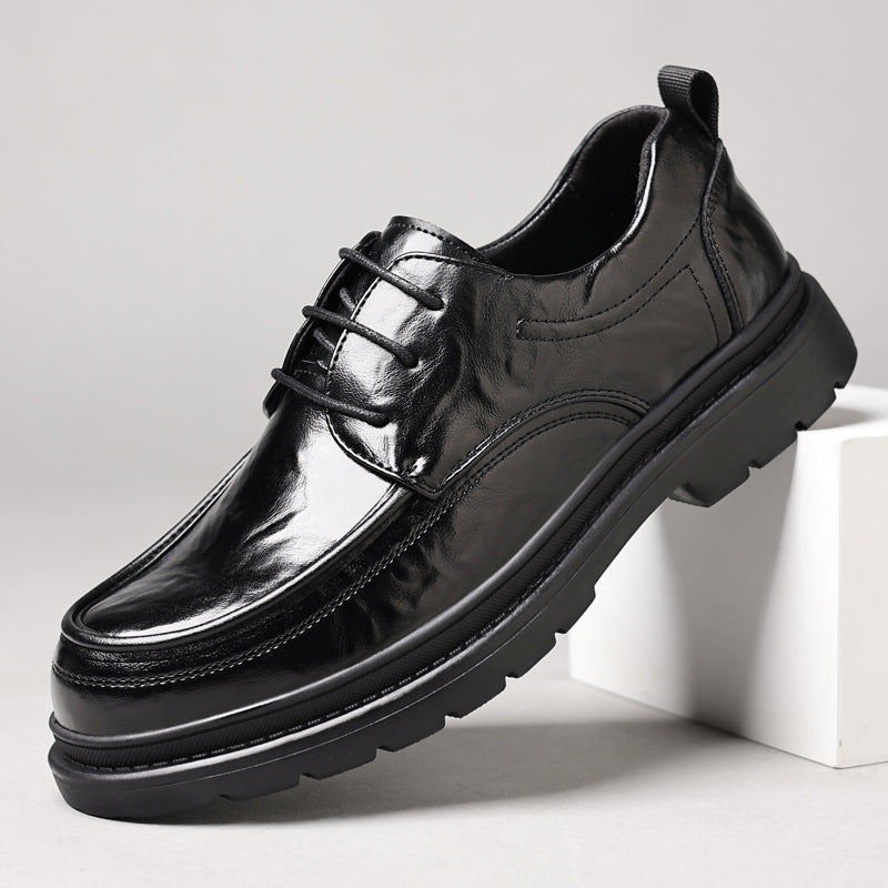 Men's leather dress shoes - breathable, british style, business casual, textured sole, chunky sole, height increasing, black leather shoes for men, groom's wedding shoes