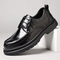 Men's leather dress shoes - breathable, british style, business casual, textured sole, chunky sole, height increasing, black leather shoes for men, groom's wedding shoes
