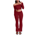 women's cross-border fashion casual slim-fit off-the-shoulder long sleeve top and elastic waist long pants tracksuit set