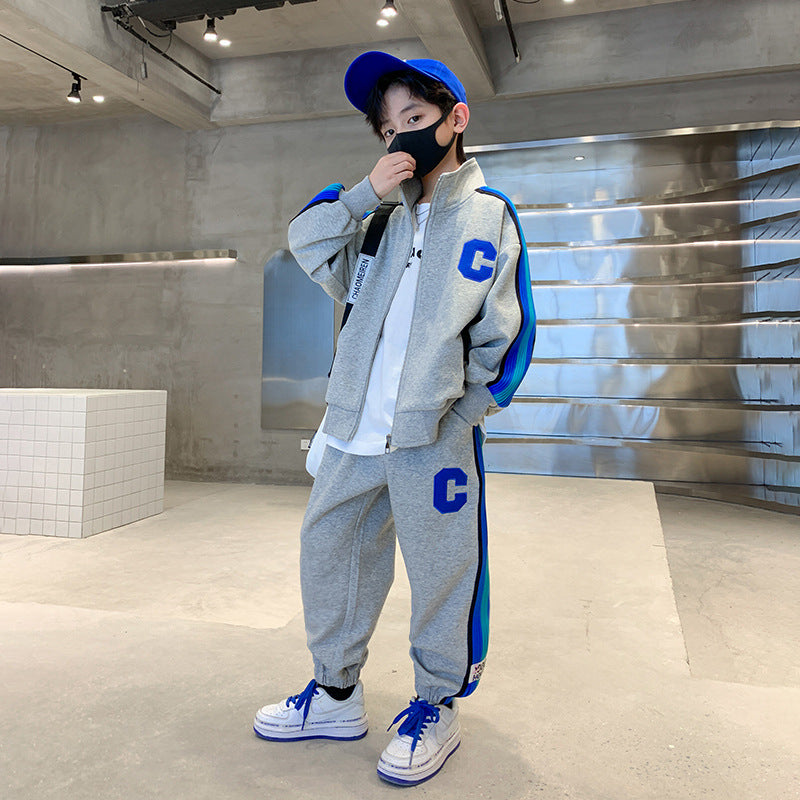 Boys' fall outfit set  new style, mid-to-large children's spring/autumn tracksuit, stylish kids' spring fashion clothing wholesale