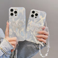 Feather yarn silver is suitable for apple 16pro bow chain mobile phone case iphone14/13 laser hard pc protective case