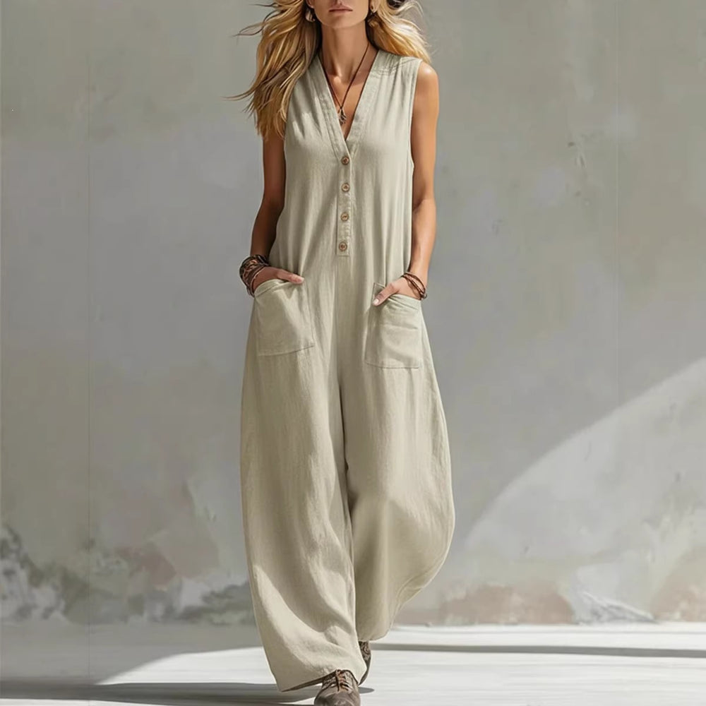 【factory direct】new spring/summer women's casual linen-cotton sleeveless jumpsuit - perfect for us & european  & independent e-commerce stores