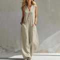 【factory direct】new spring/summer women's casual linen-cotton sleeveless jumpsuit - perfect for us & european  & independent e-commerce stores