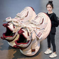 Girls' white sneakers - spring  new collection: lightweight, soft-soled, trendy chunky sneakers with mesh upper