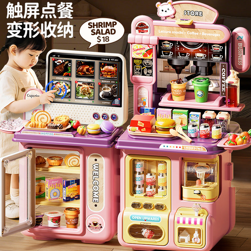 Kids' pretend play toys - realistic supermarket, coffee shop, and convenience store playset with cash register and water dispenser - educational birthday gift for boys and girls