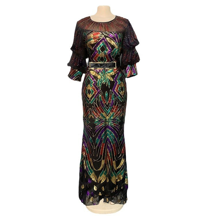 supply colorful sequins sequins hot diamond waist fishtail long skirt african women's dress dress
