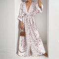 women's summer new arrivals:  cross-border fashion - elegant printed v-neck tie-strap maxi dress