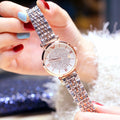 Amora stainless steel fashion watch for women, starry sky light pink dial with engraved markers, waterproof ladies' wristwatch