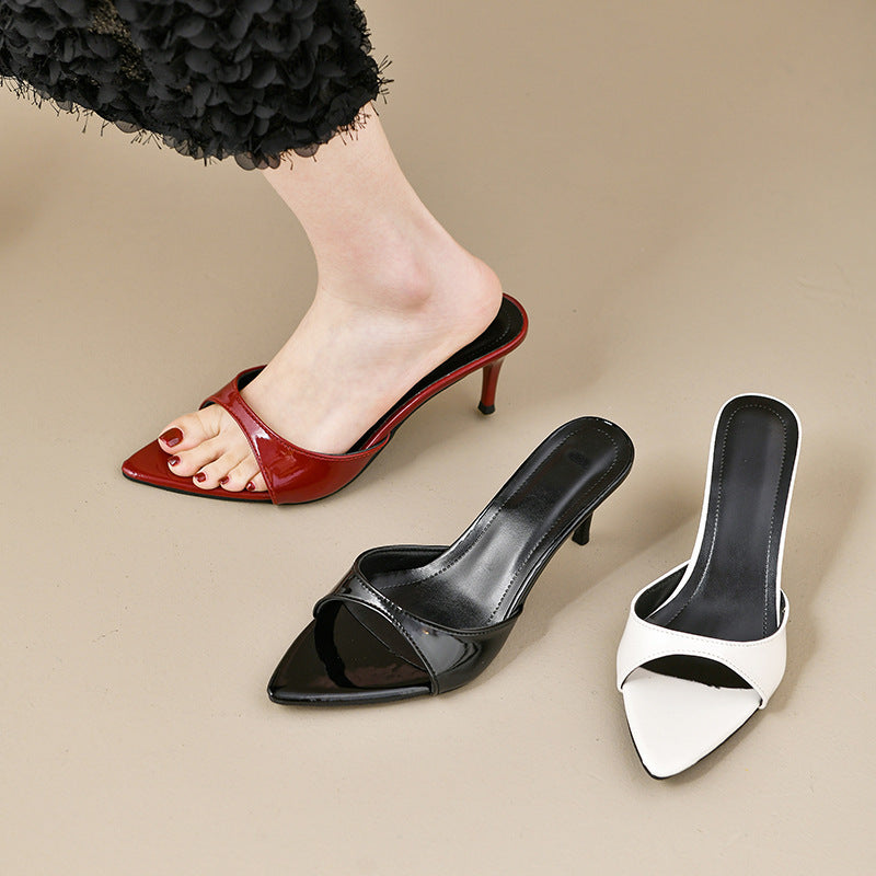 High-heeled slippers 2025 spring new arrival women's shoes casual lightweight pointed slippers one-shaped outwear high-heeled sandals