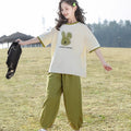 Girls' summer outfit  new short-sleeve t-shirt, middle-to-large children's summer trendy set, kids' clothing for girls