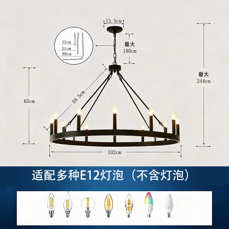 American industrial style two-tier ring pendant light - clear glass hotel villa living room dining room lighting fixture