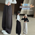 Girls' fall/winter fleece-lined pants,  new casual scimitar pants, thickened wide-leg banana pants for mid-to-large children, warm and cozy