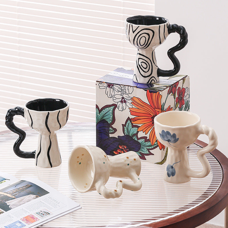 Creative niche handmade mugs, goblets, vintage ceramic coffee cups, ice cream cups, afternoon tea cups - gift box set