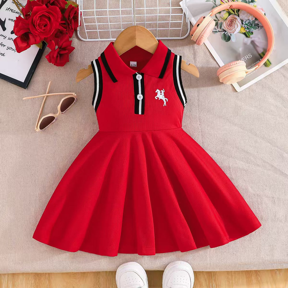 Children's clothing baby girl white sleeveless dress spring summer small horse embroider pattern vest