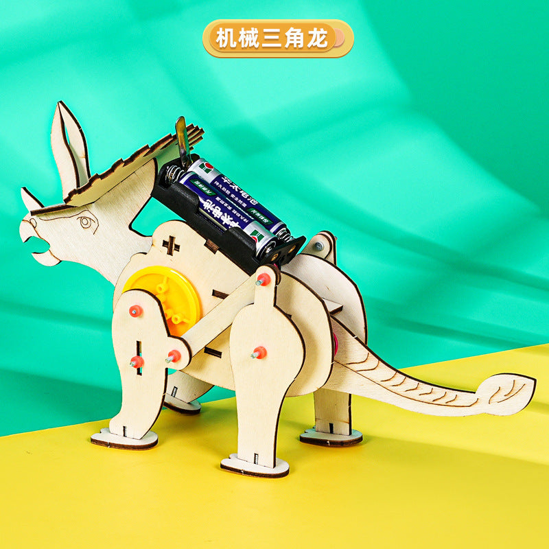 Mechanical Triceratops Technology Small Production Scientific Experiment Wooden Patchwork Model Children's Handmade DIY Creative Invention