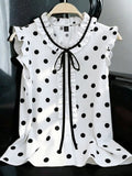 European and american style retro polka dot tank top - plus size, ruffle trim, v-neck design, loose fit, sleeveless top - flattering and concealing