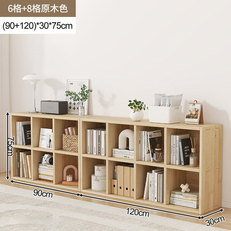 Solid wood bookshelf shelf floor-to-wall combination lattice cabinet living room kindergarten storage low household bookcase