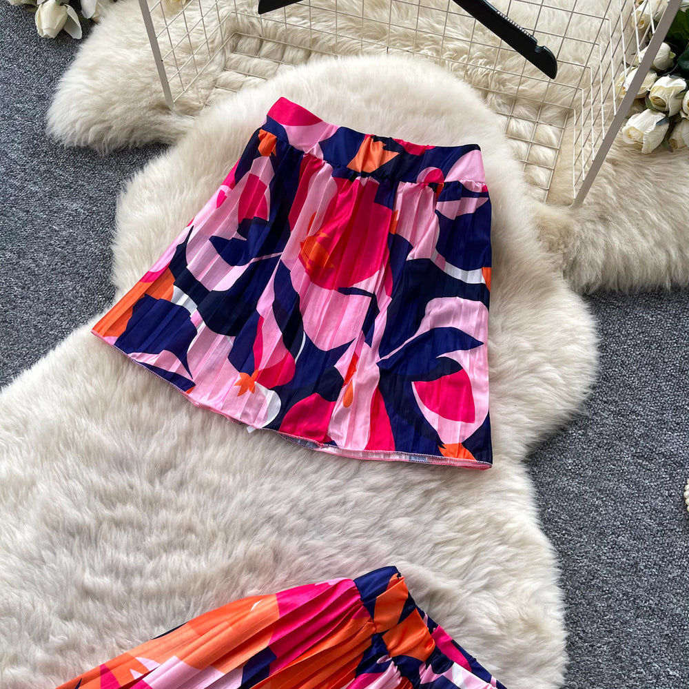 Summer commute style bandeau top & printed casual pants two-piece set - women's high-waisted wide-leg trousers - perfect for summer strolls