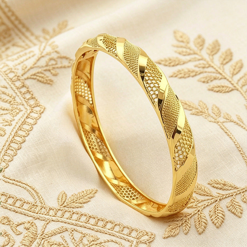 Middle eastern dubai women's closed-end bangle, vietnamese gold sand bracelet, african nigerian petal design