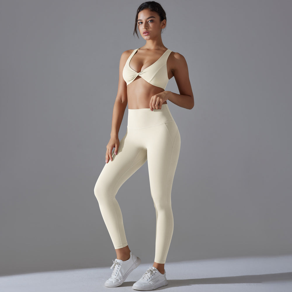 New solid color seamless underwear double-sided jacquard back sports yoga set - high elasticity, tight fit, fitness, and antibacterial yoga apparel