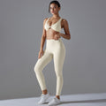 New solid color seamless underwear double-sided jacquard back sports yoga set - high elasticity, tight fit, fitness, and antibacterial yoga apparel