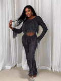 supply new arrival european and american clothing sexy imitation mink hair handmade tassel knittingcut outseparates jumpsuit