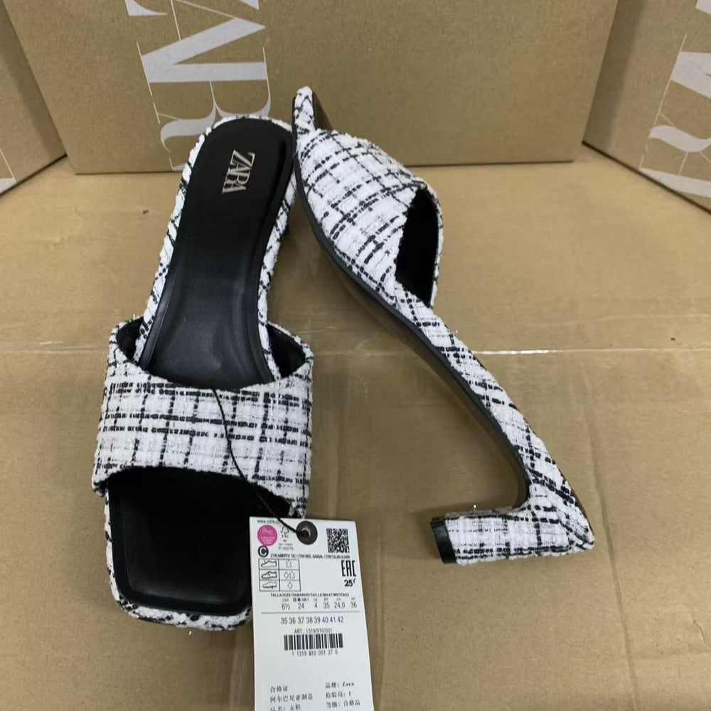 Za2025winter high-heeled shoes bag heel sandals women's small fragrant thick heel fairy casual sandals export low heel sandals