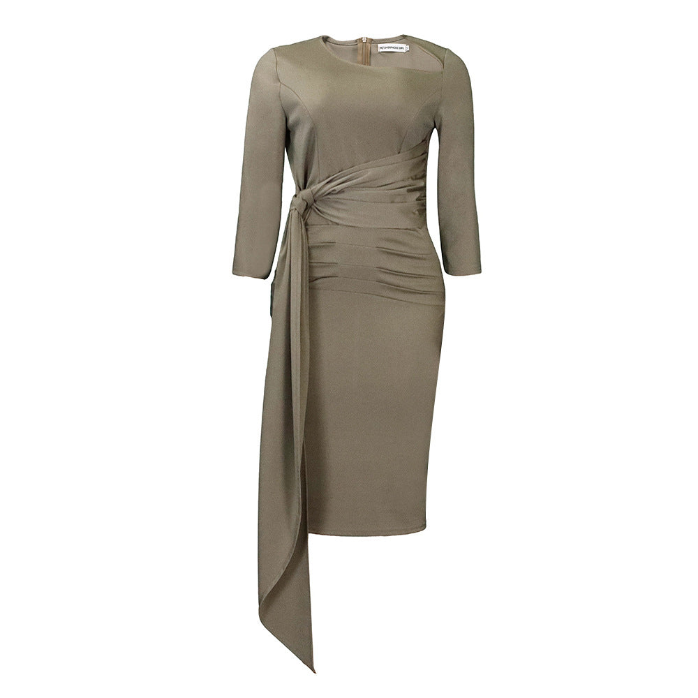 D329export women's clothing new arrival pleated strap pure color hip-covering professional ol elegant large size african european and american dress