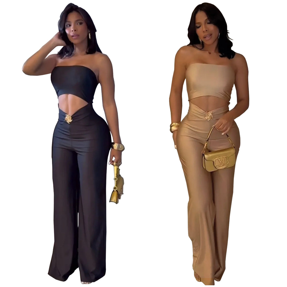 C7535 cross-border   fashion women's summer new slim-fit stretch casual jumpsuit