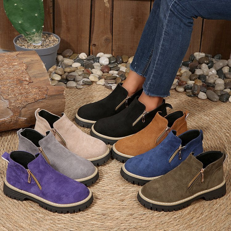 cross-border round toe side zipper martin boots ankle boots chunky heel new autumn/winter plus size women's ankle boots for export