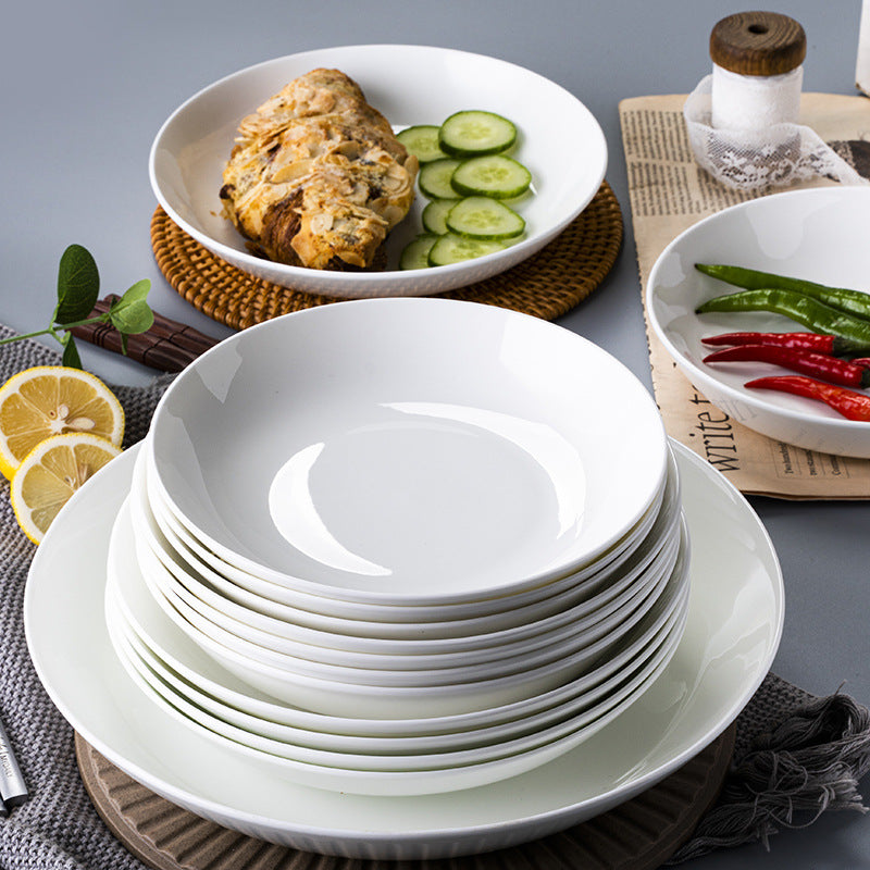 Ceramic white 8inch deep plate 10 pack bone china underglaze color vegetable plate for home round plate rice plate soup plate deep vegetable plate