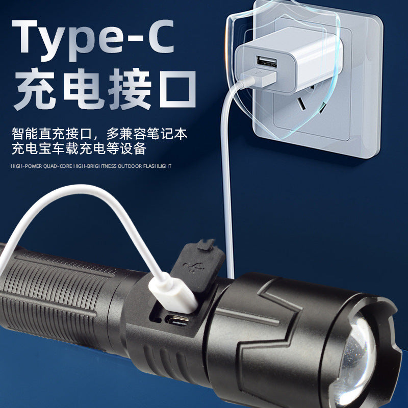 Cross-border white laser strong optical display LED long-range outdoor telescopic zoom night fishing USB charging strong light flashlight