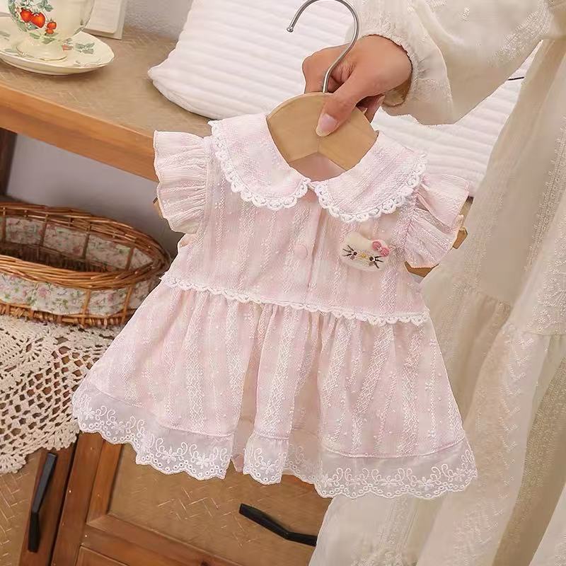 Summer lightweight lace flutter sleeve romper dress - baby girl princess outfit for newborns, first birthday, and 100-day celebration
