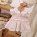 Summer lightweight lace flutter sleeve romper dress - baby girl princess outfit for newborns, first birthday, and 100-day celebration