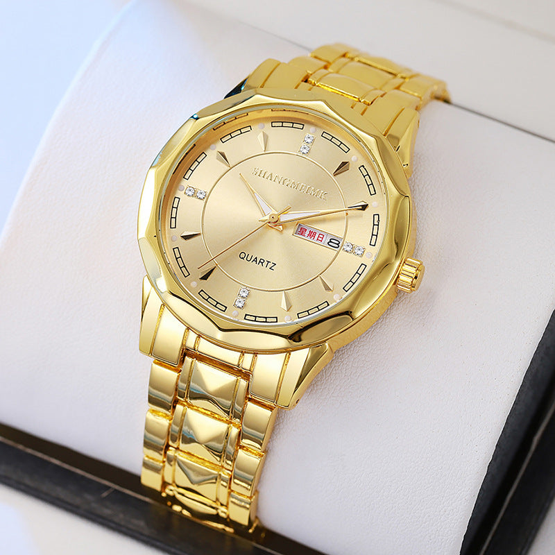Wholesale men's watches: premium, cross-border, luminous, waterproof, dual calendar, rivet steel band quartz watch ⌚ - cross-border watch