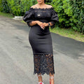 European and american plus size women's new fashionable and elegant lace patchwork off-the-shoulder bridesmaid dress/evening gown - wholesale dress