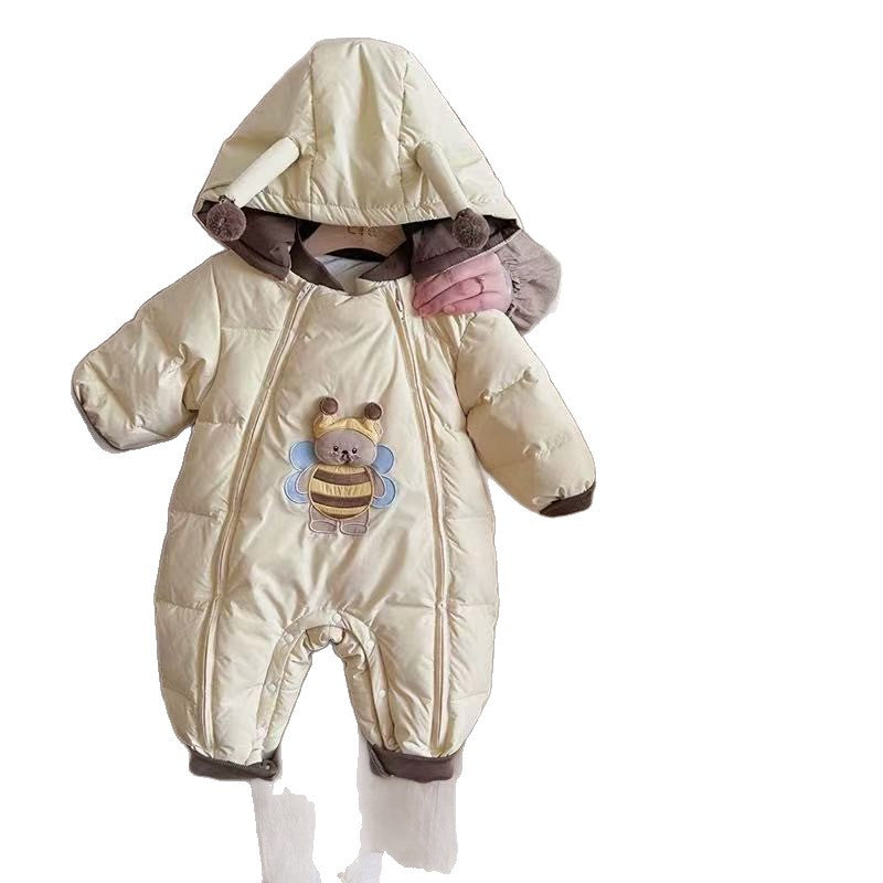 Winter romper jumpsuit super cute clothes thickened baby warm cartoon winter outfit infant onesie outing wear fleece-lined