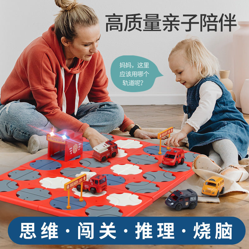 diy track car maze challenge game - children's thinking training track building sound & light electric vehicle toy