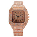 hot selling fashion square diamond-studded roman numeral dial women's quartz watch - silver & gold