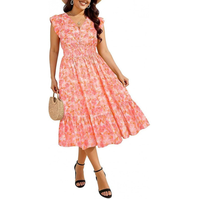Amazon us & europe plus size v-neck dress -  summer new arrival - bohemian floral dress