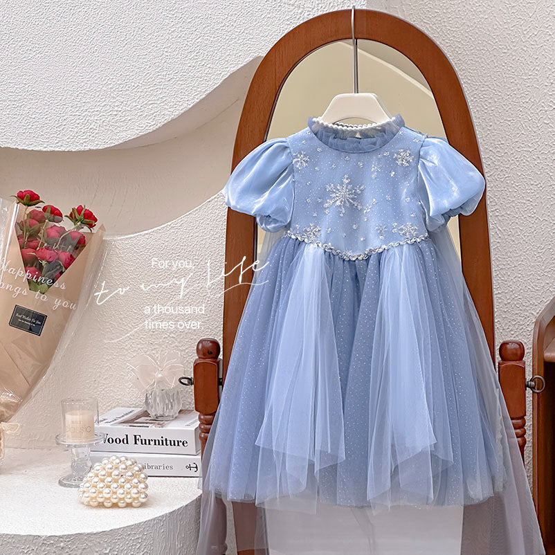 summer girls' dress - frozen princess couture gown - puffy mesh bubble sleeve princess dress - ready stock wholesale