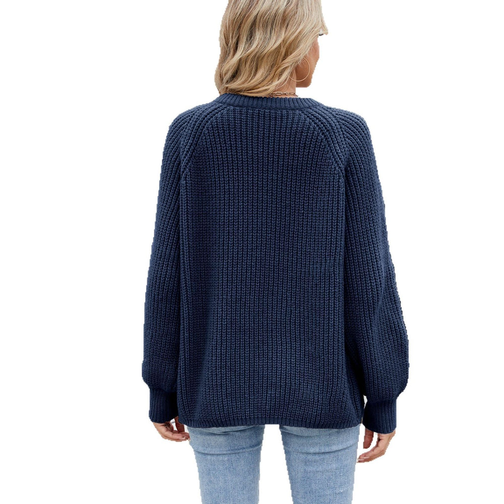 Fashion cross-border export women's clothing new arrival   loosecasual round neck sweater one-row button tops trendy