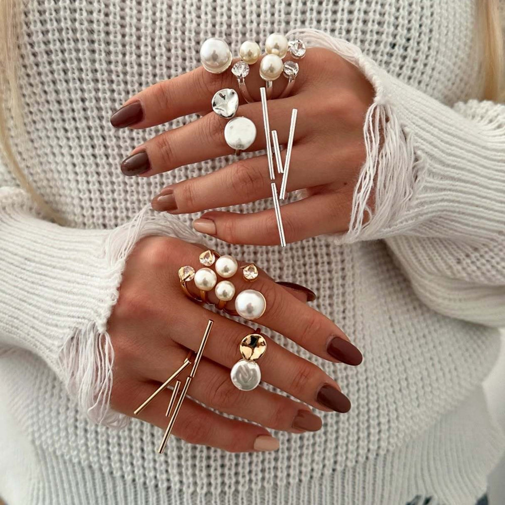 Wholesale pearl ring sets - european & american cross-border vintage faux pearl irregular high-end ring jewelry for women